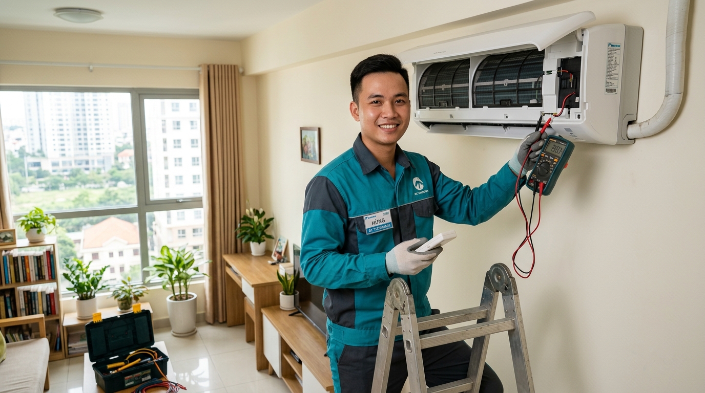 Kỹ thuật viên Điện Lạnh HD kiểm tra máy lạnh tại TPHCM